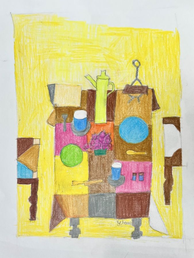 黄色を基調にしたテーブルの静物画